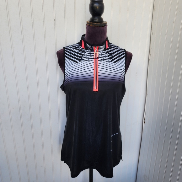 Jamie Sadock Sleeveless Zip Golf Top Pink Black Print Stretch Performance L - Picture 2 of 12